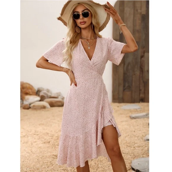 Floral Print Pink Midi Dress - Picture 3 of 8